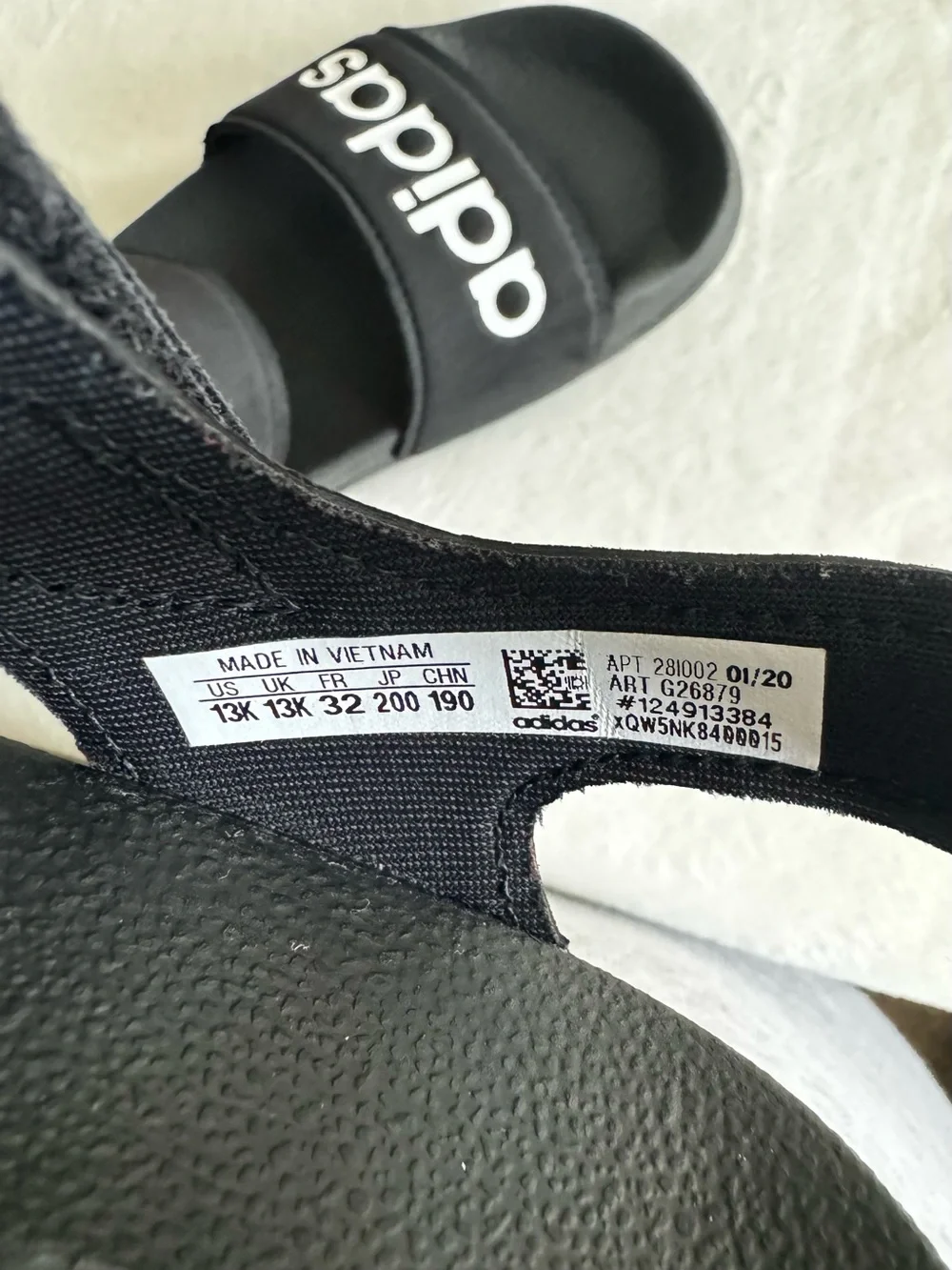 adidas Kids Black Slide Sandals with White Logo